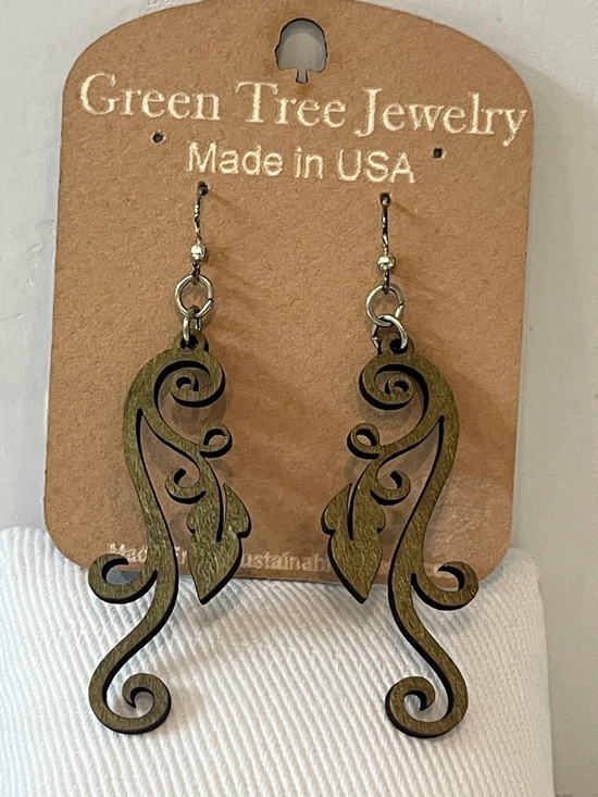Jewelry - Olive Green Scroll Drop Earrings